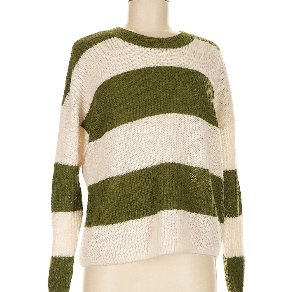Madewell Striped Green and Cream Sweater